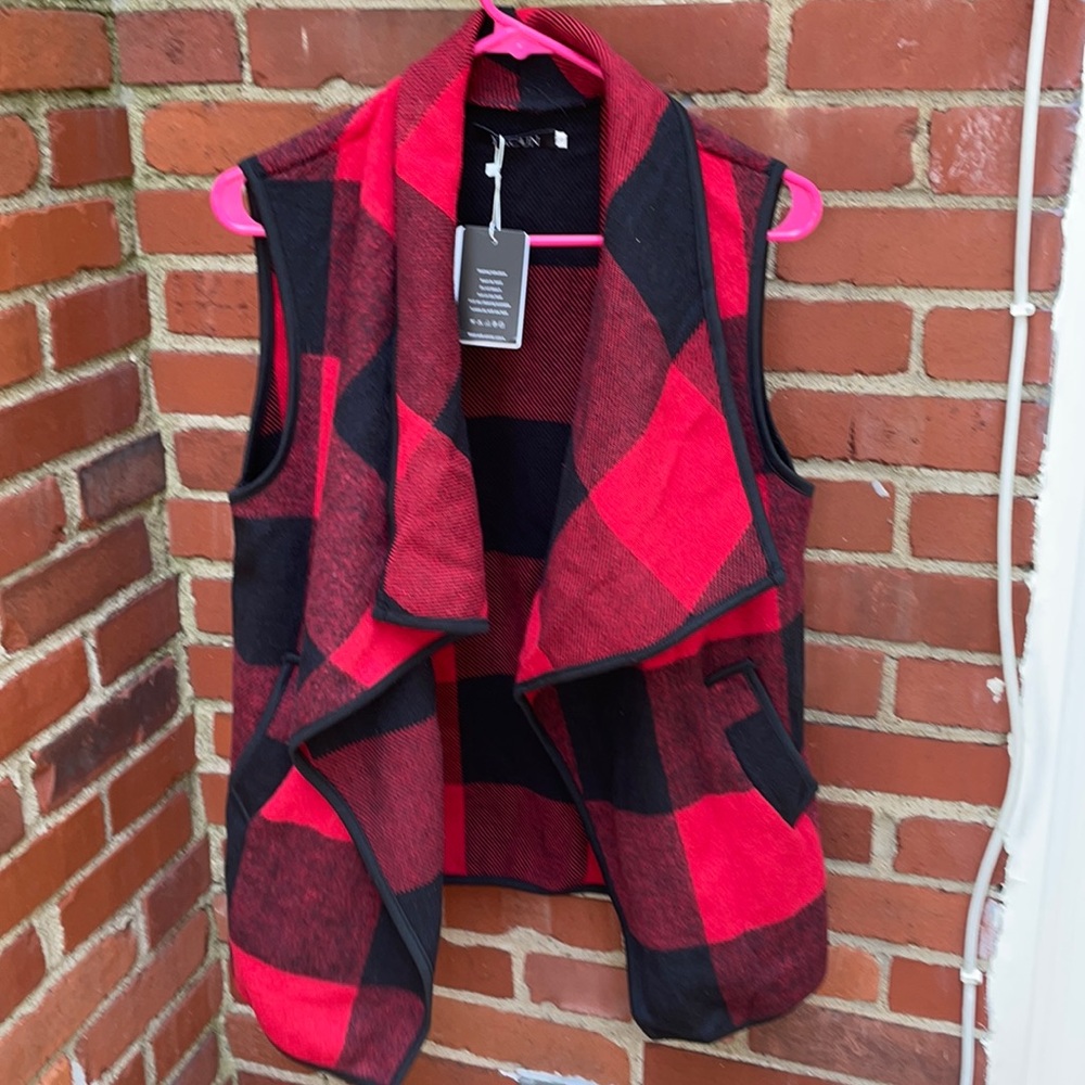 New Yacun Buffalo check fleece vest small